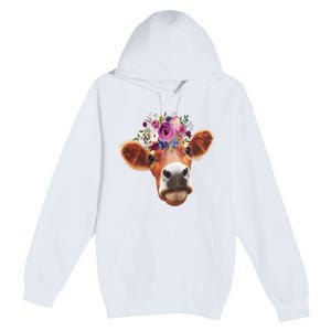 Floral Cow Spring Nature Premium Pullover Hoodie