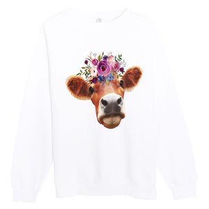 Floral Cow Spring Nature Premium Crewneck Sweatshirt