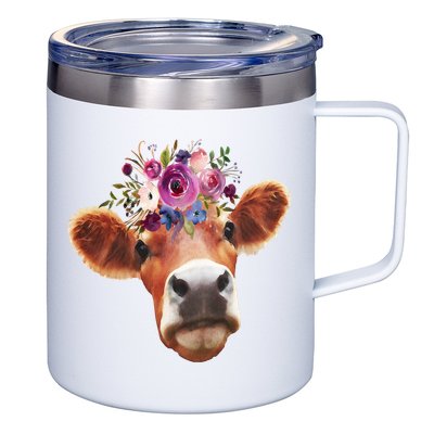 Floral Cow Spring Nature 12oz Stainless Steel Coffee Mug