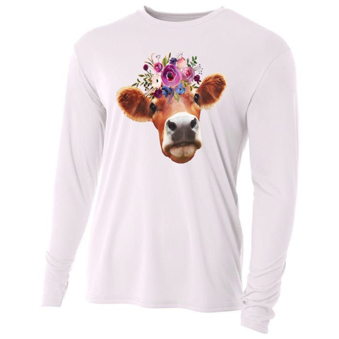 Floral Cow Spring Nature Cooling Performance Long Sleeve Crew