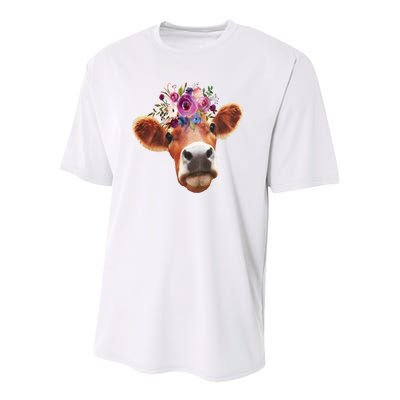 Floral Cow Spring Nature Youth Performance Sprint T-Shirt