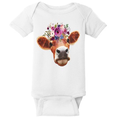 Floral Cow Spring Nature Baby Bodysuit