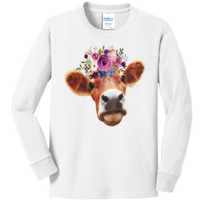 Floral Cow Spring Nature Kids Long Sleeve Shirt