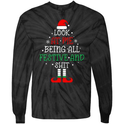 Funny Christmas Tree Look At Me Being All Festive Tie-Dye Long Sleeve Shirt