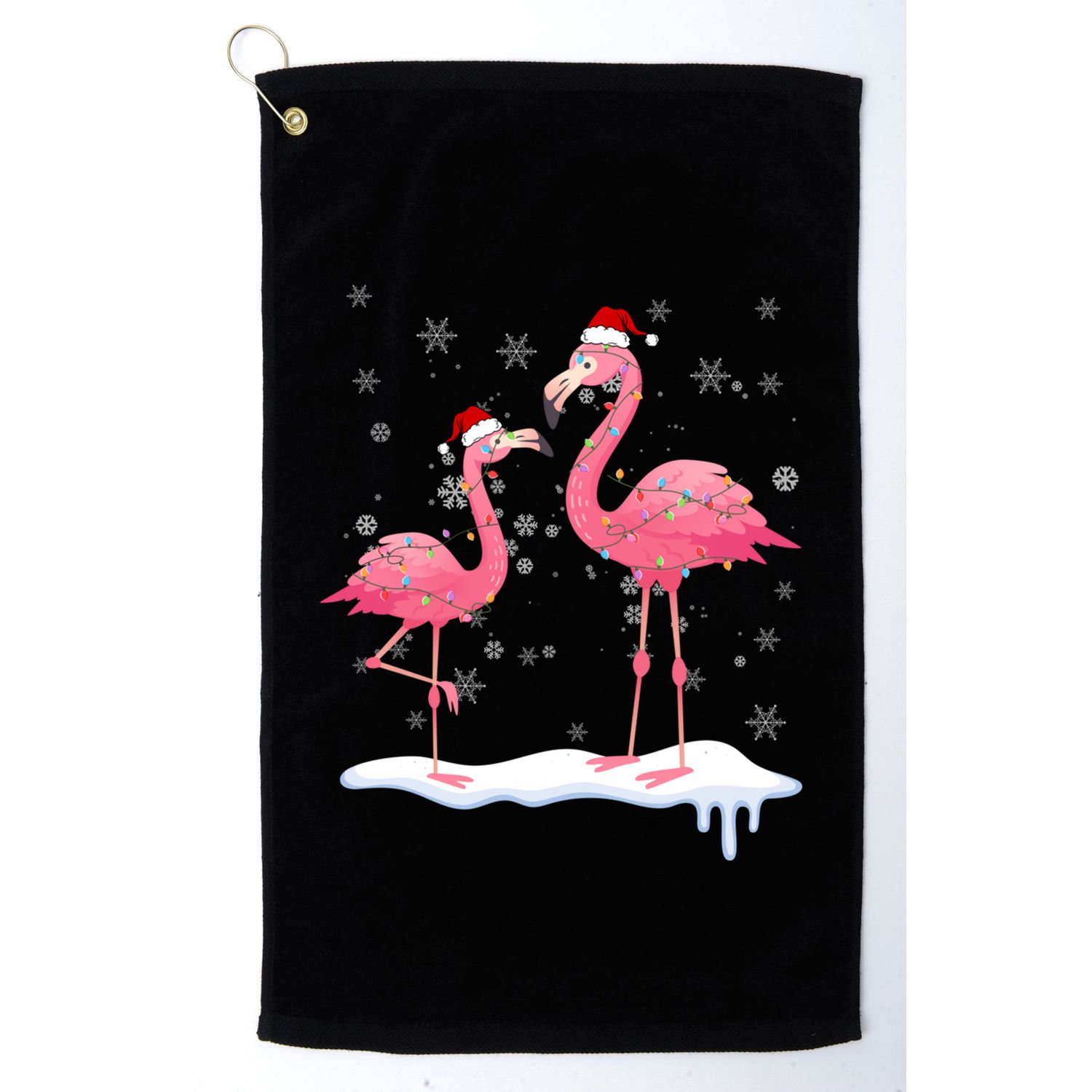 Flamingo Christmas Tree Santa Hat Gift Golf Towel