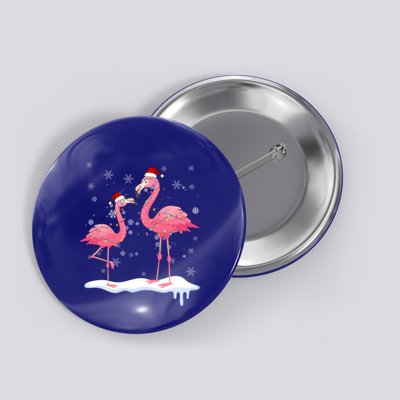 Flamingo Christmas Tree Santa Hat Gift Button