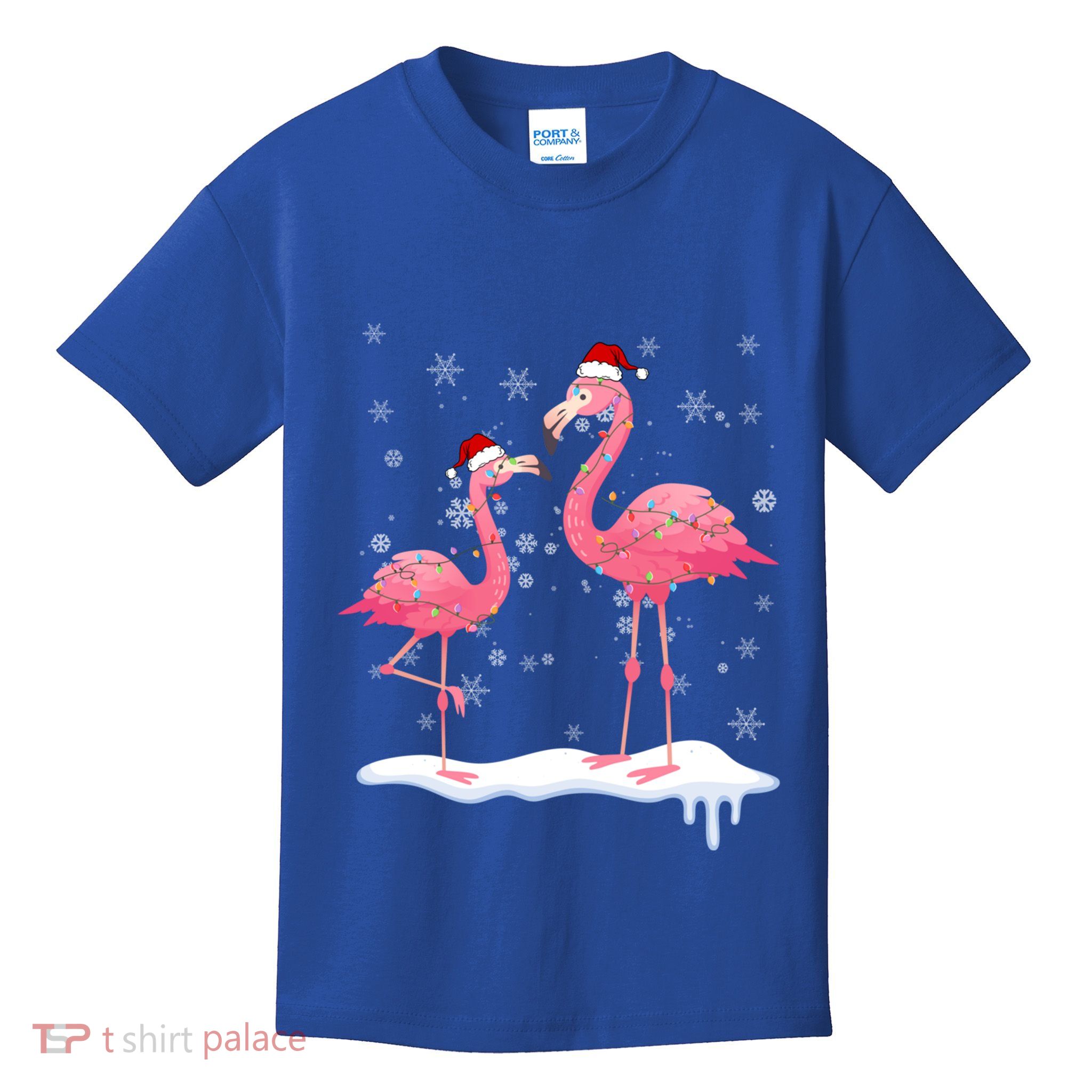 Flamingo Christmas Tree Santa Hat Gift Kids T-Shirt
