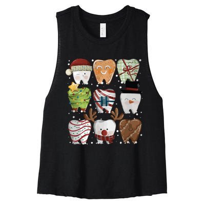 Funny Christmas Teeth Dentist Women's Racerback Cropped Tank