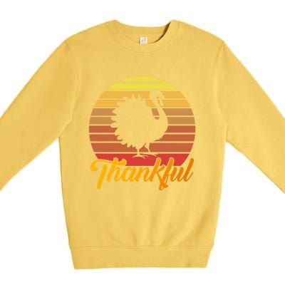 Funny Cute Thankful Turkey Retro Sunset, Thankful Grateful Blessed Autumn Fall 2 Premium Crewneck Sweatshirt