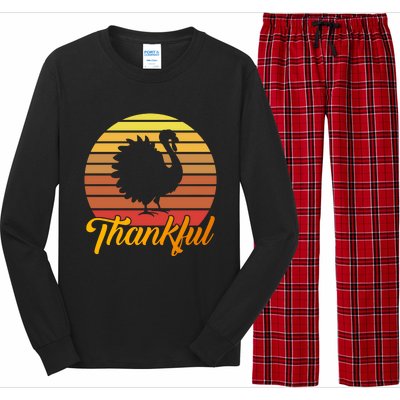 Funny Cute Thankful Turkey Retro Sunset, Thankful Grateful Blessed Autumn Fall 2 Long Sleeve Pajama Set