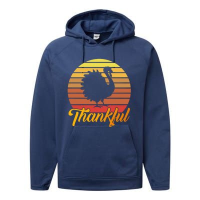 Funny Cute Thankful Turkey Retro Sunset, Thankful Grateful Blessed Autumn Fall 2 Performance Fleece Hoodie