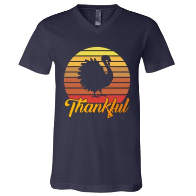 Funny Cute Thankful Turkey Retro Sunset, Thankful Grateful Blessed Autumn Fall 2 V-Neck T-Shirt