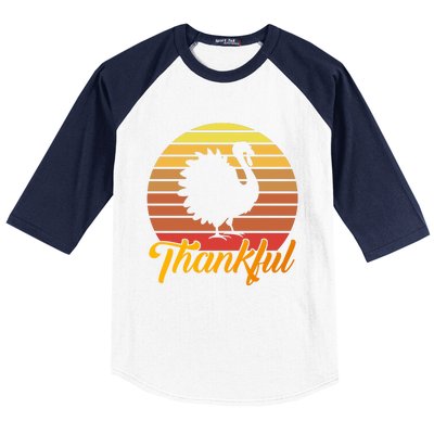 Funny Cute Thankful Turkey Retro Sunset, Thankful Grateful Blessed Autumn Fall 2 Baseball Sleeve Shirt