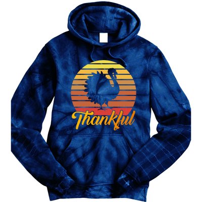 Funny Cute Thankful Turkey Retro Sunset, Thankful Grateful Blessed Autumn Fall 2 Tie Dye Hoodie