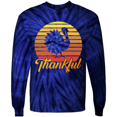 Funny Cute Thankful Turkey Retro Sunset, Thankful Grateful Blessed Autumn Fall 2 Tie-Dye Long Sleeve Shirt