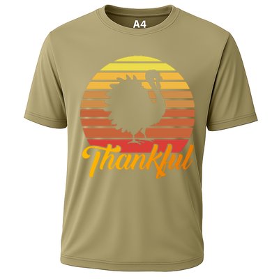 Funny Cute Thankful Turkey Retro Sunset, Thankful Grateful Blessed Autumn Fall 2 Cooling Performance Crew T-Shirt