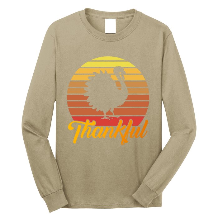 Funny Cute Thankful Turkey Retro Sunset, Thankful Grateful Blessed Autumn Fall 2 Long Sleeve Shirt