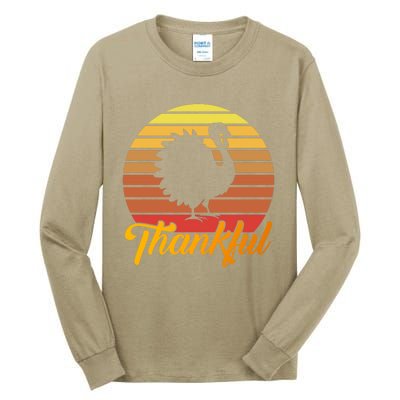 Funny Cute Thankful Turkey Retro Sunset, Thankful Grateful Blessed Autumn Fall 2 Tall Long Sleeve T-Shirt