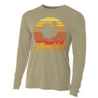 Funny Cute Thankful Turkey Retro Sunset, Thankful Grateful Blessed Autumn Fall 2 Cooling Performance Long Sleeve Crew