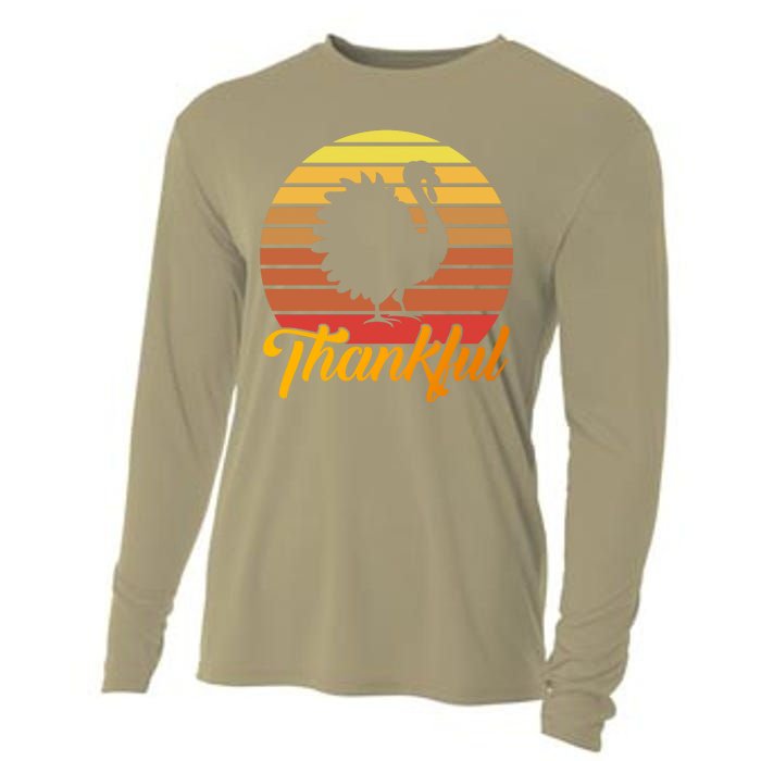 Funny Cute Thankful Turkey Retro Sunset, Thankful Grateful Blessed Autumn Fall 2 Cooling Performance Long Sleeve Crew