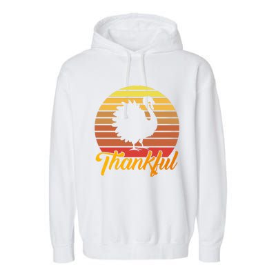 Funny Cute Thankful Turkey Retro Sunset, Thankful Grateful Blessed Autumn Fall 2 Garment-Dyed Fleece Hoodie