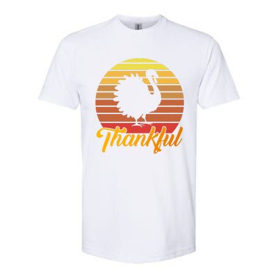 Funny Cute Thankful Turkey Retro Sunset, Thankful Grateful Blessed Autumn Fall 2 Softstyle CVC T-Shirt