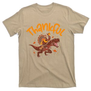 Funny Cute Thankful Turkey Riding Dinosaurs, Happpy Thanksgiving Day Autumn Fall T-Shirt