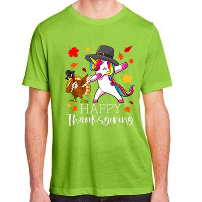 Funny Cute Thanksgiving Unicorn Girls Dabbing Turkey Pilgrim Girl Adult ChromaSoft Performance T-Shirt