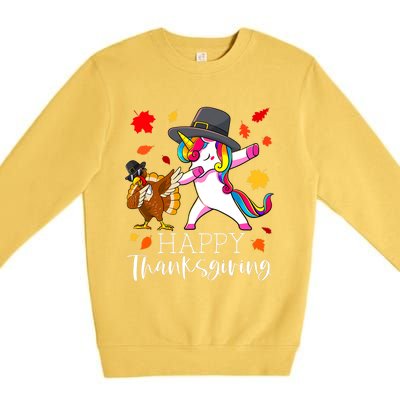 Funny Cute Thanksgiving Unicorn Girls Dabbing Turkey Pilgrim Girl Premium Crewneck Sweatshirt