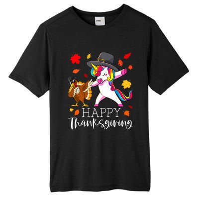 Funny Cute Thanksgiving Unicorn Girls Dabbing Turkey Pilgrim Girl Tall Fusion ChromaSoft Performance T-Shirt