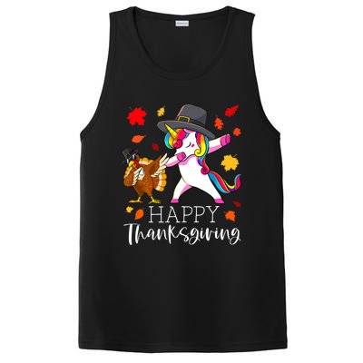 Funny Cute Thanksgiving Unicorn Girls Dabbing Turkey Pilgrim Girl PosiCharge Competitor Tank