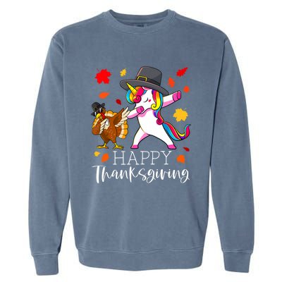 Funny Cute Thanksgiving Unicorn Girls Dabbing Turkey Pilgrim Girl Garment-Dyed Sweatshirt