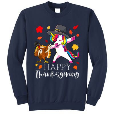 Funny Cute Thanksgiving Unicorn Girls Dabbing Turkey Pilgrim Girl Sweatshirt