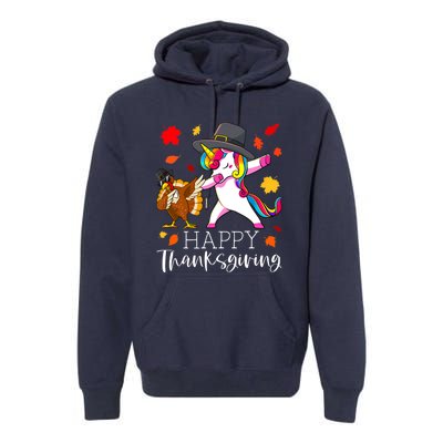 Funny Cute Thanksgiving Unicorn Girls Dabbing Turkey Pilgrim Girl Premium Hoodie