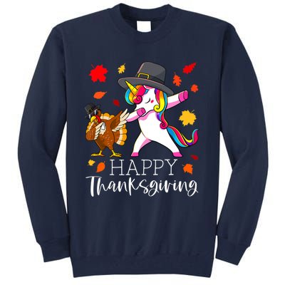 Funny Cute Thanksgiving Unicorn Girls Dabbing Turkey Pilgrim Girl Tall Sweatshirt