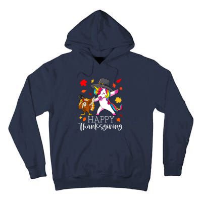 Funny Cute Thanksgiving Unicorn Girls Dabbing Turkey Pilgrim Girl Tall Hoodie