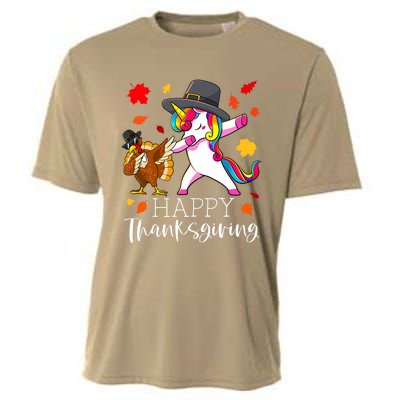 Funny Cute Thanksgiving Unicorn Girls Dabbing Turkey Pilgrim Girl Cooling Performance Crew T-Shirt