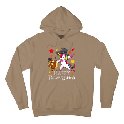 Funny Cute Thanksgiving Unicorn Girls Dabbing Turkey Pilgrim Girl Hoodie