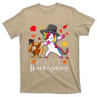 Funny Cute Thanksgiving Unicorn Girls Dabbing Turkey Pilgrim Girl T-Shirt