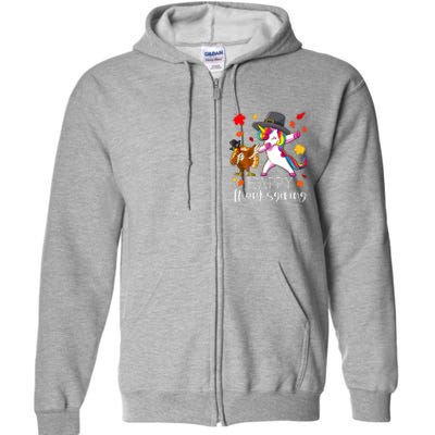 Funny Cute Thanksgiving Unicorn Girls Dabbing Turkey Pilgrim Girl Full Zip Hoodie