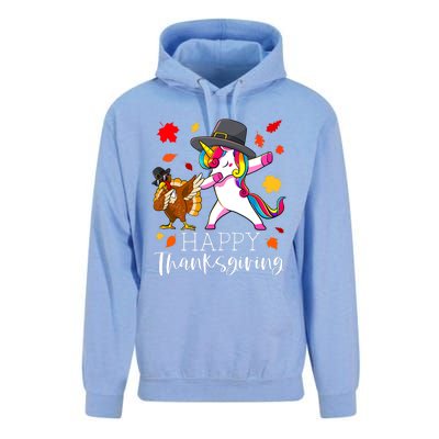 Funny Cute Thanksgiving Unicorn Girls Dabbing Turkey Pilgrim Girl Unisex Surf Hoodie