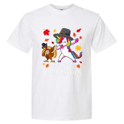 Funny Cute Thanksgiving Unicorn Girls Dabbing Turkey Pilgrim Girl Garment-Dyed Heavyweight T-Shirt