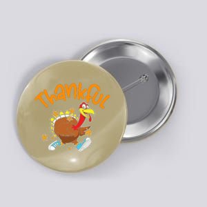 Funny Cute Thankful Turkey Running, Happpy Thanksgiving Day Autumn Fall Button