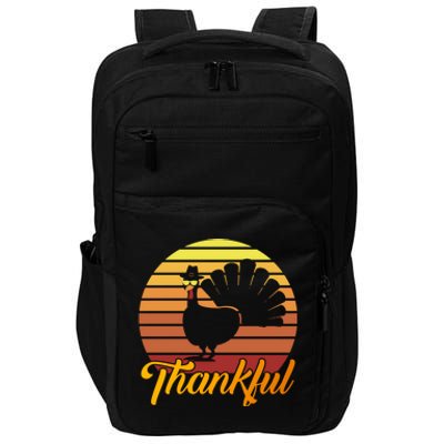 Funny Cute Thankful Turkey Sunset Retro, Thankful Grateful Blessed Autumn Fall 2 Impact Tech Backpack