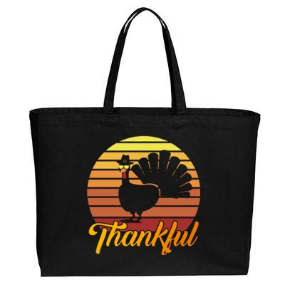 Funny Cute Thankful Turkey Sunset Retro, Thankful Grateful Blessed Autumn Fall 2 Cotton Canvas Jumbo Tote