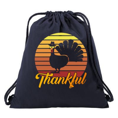 Funny Cute Thankful Turkey Sunset Retro, Thankful Grateful Blessed Autumn Fall 2 Drawstring Bag