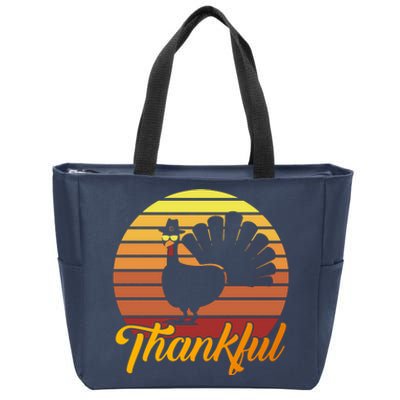 Funny Cute Thankful Turkey Sunset Retro, Thankful Grateful Blessed Autumn Fall 2 Zip Tote Bag