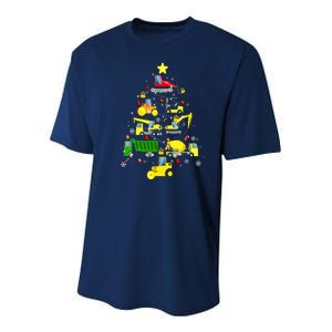 Funny Construction Trucks Christmas Tree Youth Performance Sprint T-Shirt