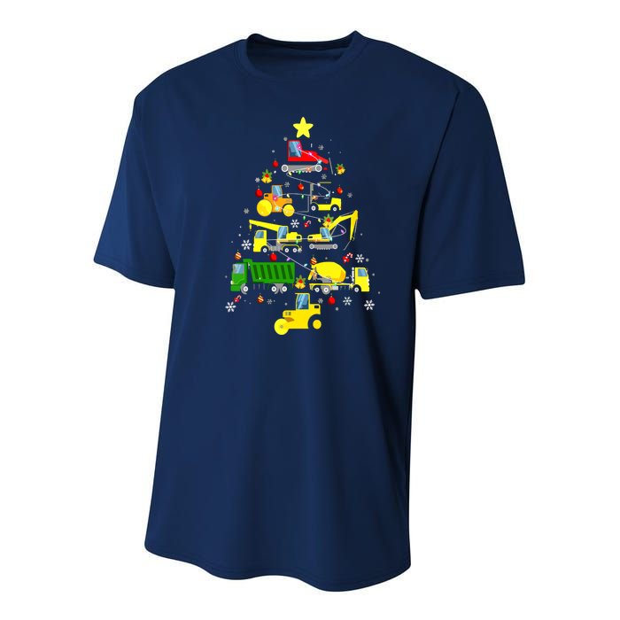 Funny Construction Trucks Christmas Tree Youth Performance Sprint T-Shirt