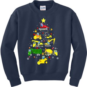 Funny Construction Trucks Christmas Tree Kids Sweatshirt